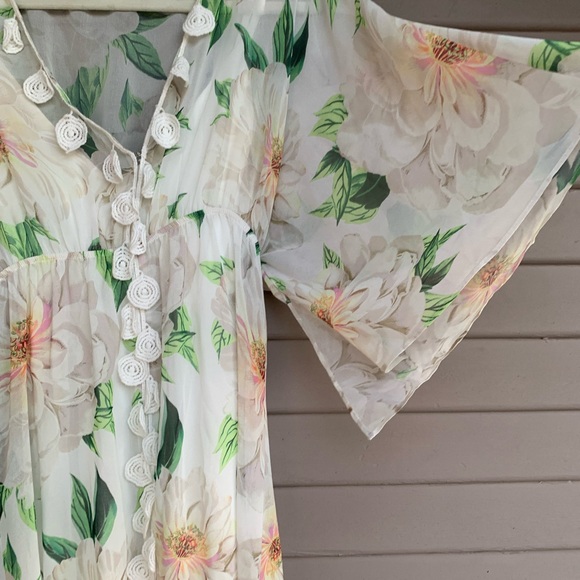 Farm Rio x Anthropologie Dahlia Boho White Chiffon Floral Maxi Dress Size S - Picture 5 of 15